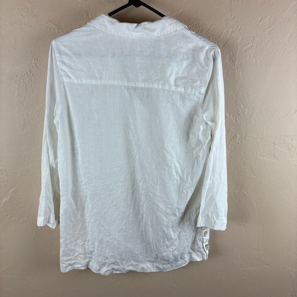 Sigrid Olsen White Linen Blouse Collared Pullover Lagenlook Small - Picture 5 of 10